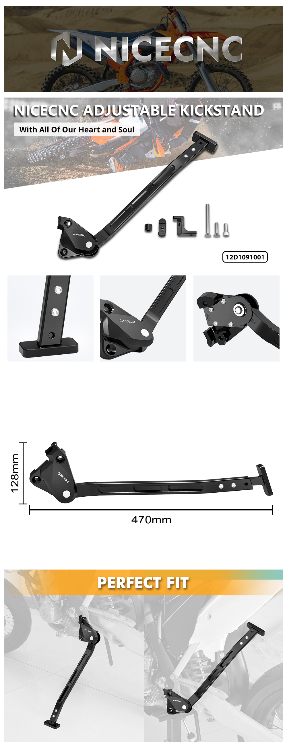 Black Adjustable Kickstand For Yamaha YZ450F (2023-2024